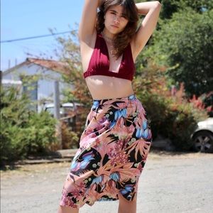 Vintage Handmade Pink Floral Knee Length Skirt